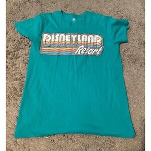 Disneyland Resort Women's Large Retro Rainbow Graphic Tee Turquoise Park‎ Shirt